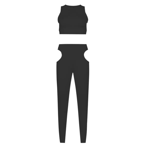 Cutout Bodycon Set - Conjunto Negro Recorte Rave