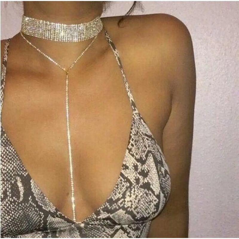Silver Body Chain Choker - Gargantilla Plateada Cadena Corporal Rave