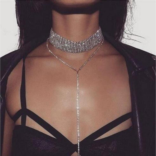 Silver Body Chain Choker - Gargantilla Plateada Cadena Corporal Rave