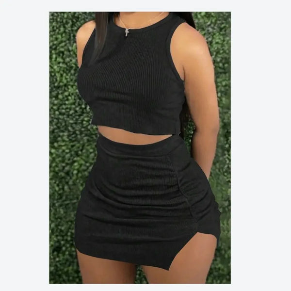 Ribbed Bodycon Set - Conjunto Ajustado Negro Rave